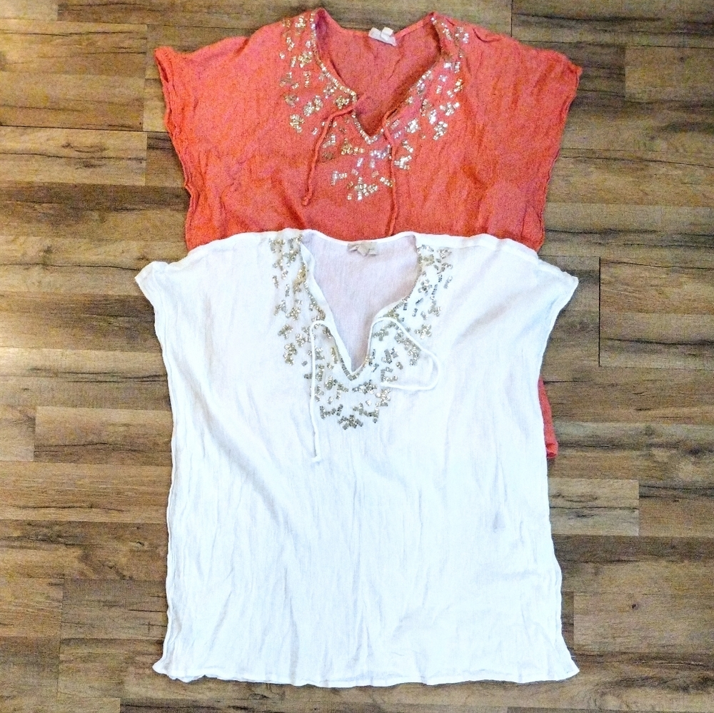 Beaches & Boho "Seas The Dream"  Beach Cover Ups. One Coral/One White. Size S/M